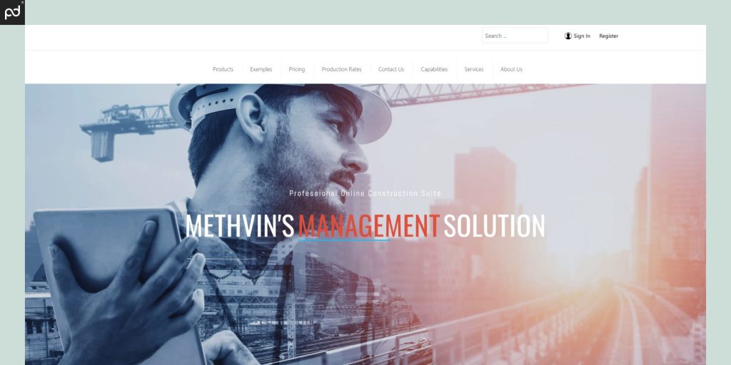 Picture showing the Methvin homepage for managing construction works.