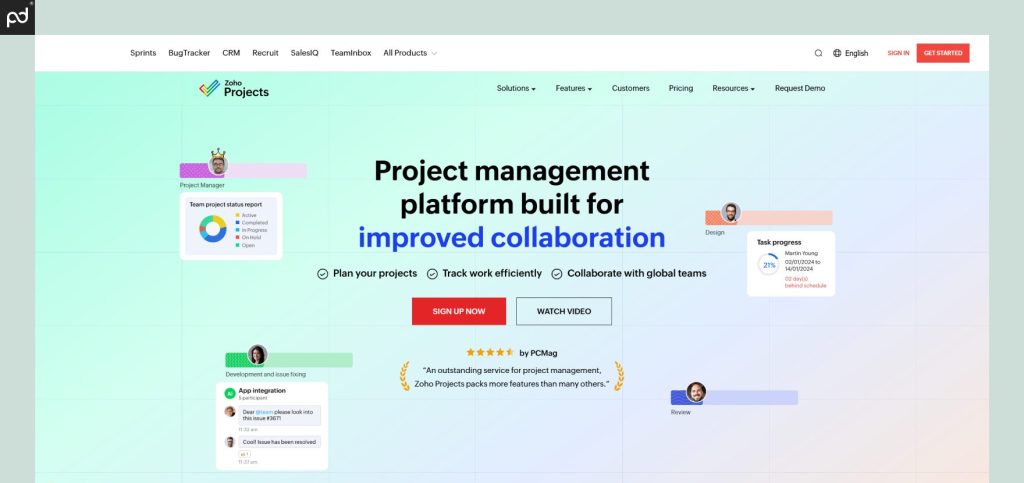 Picture showing the Zoho Projects software for managing construction projects