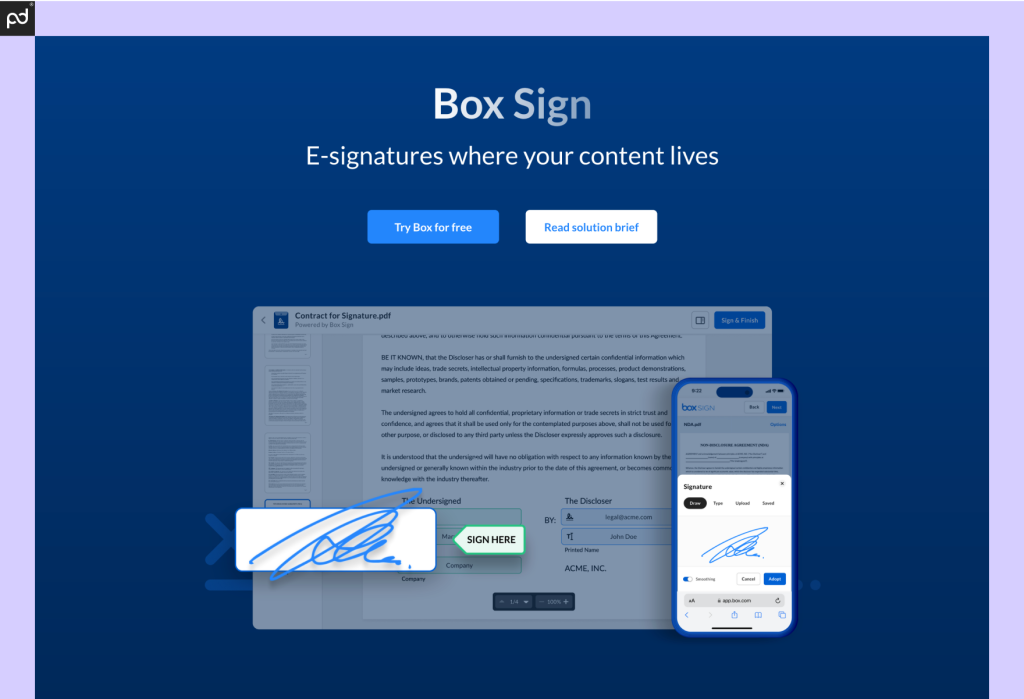 An image depicting Box Sign in use on web and mobile platforms.