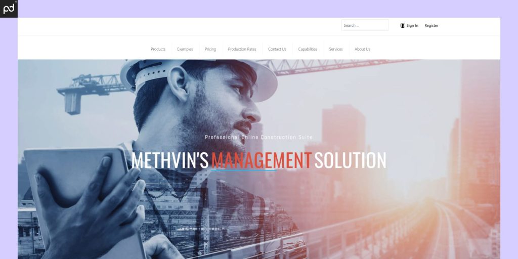 Picture showing the Methvin website for estimating and managing construction works.