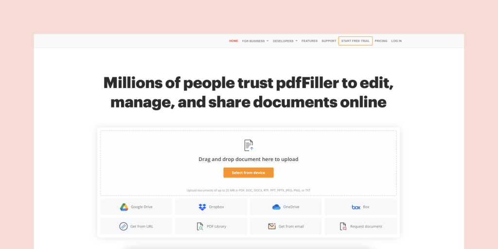 pdfFiller; for creating, editing, and managing documents online 