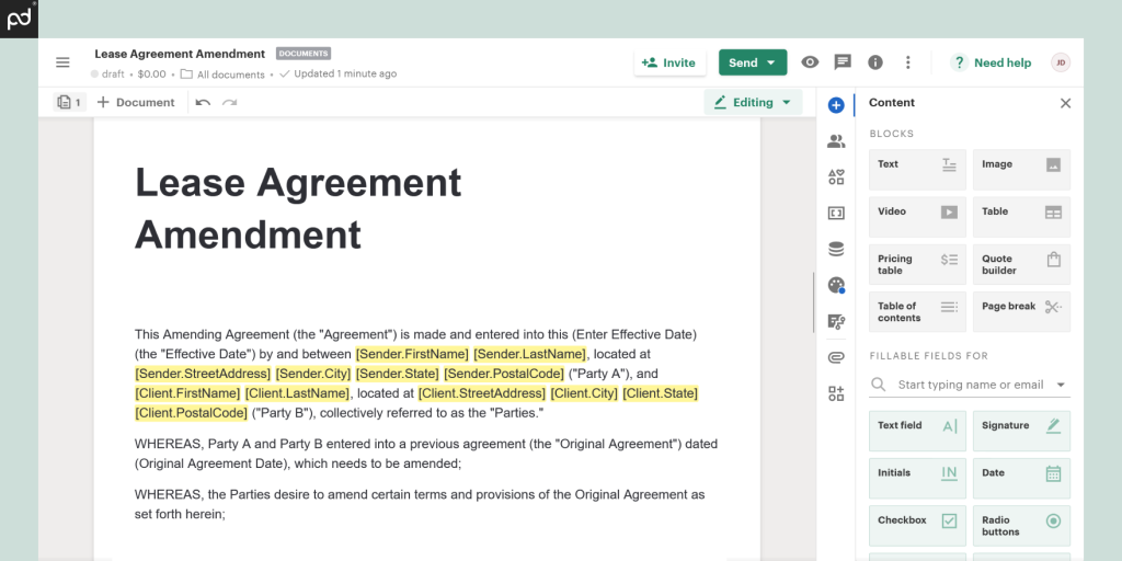 Lease Amendment template