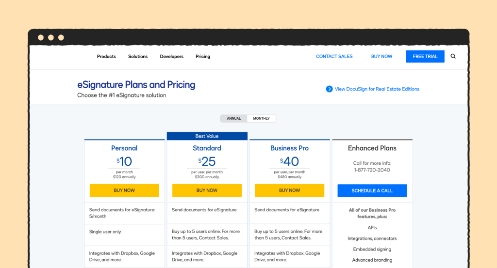 DocuSign Pricing DocuSign Plans, Subscription Monthly Cost Pandadoc