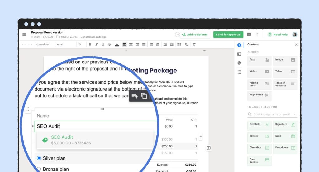 PandaDoc’s pricing module makes quoting easy 
