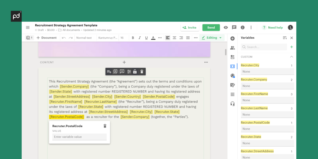 Variables in PandaDoc