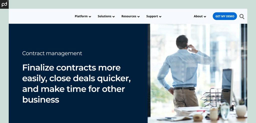 Nintex platform for contract management, showing a person on a phone from behind.