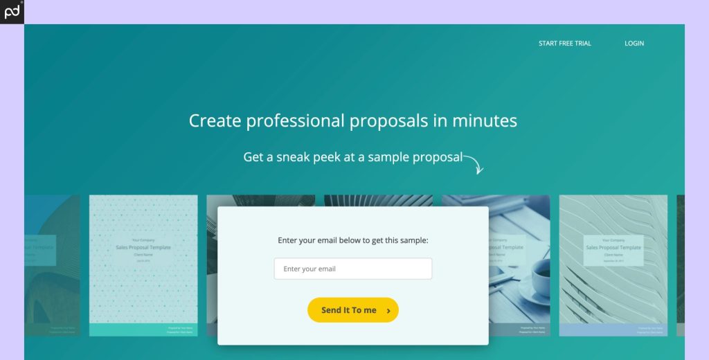 A screenshot of the Bidsketch homepage, which reads, “Create professional proposals in minutes.”