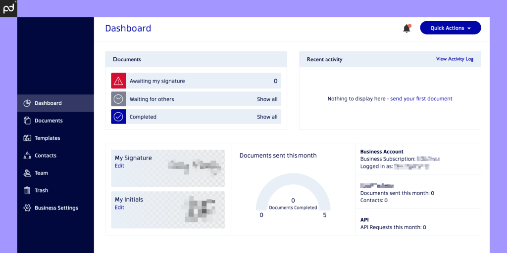 An image of the Xodo Sign user interface and primary dashboard.