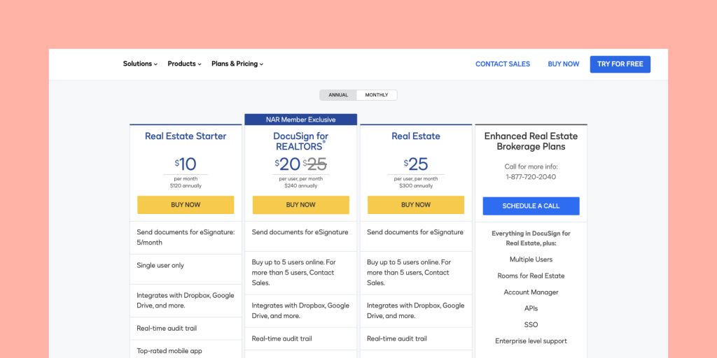 DocuSign for Real Estate & PandaDoc Plans, Signatures Features Pandadoc