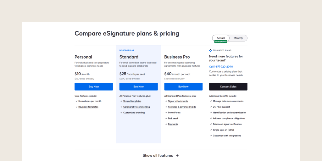 DocuSign Product pricing 