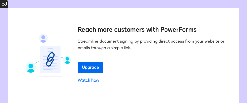 An image of an upgrade prompt telling users to reach more customers with PowerForms.