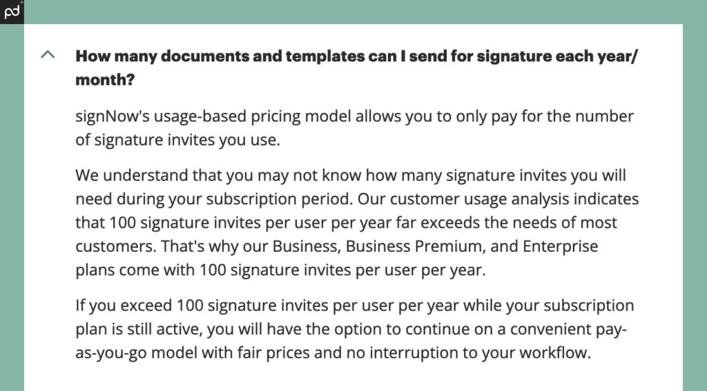 An image depicting signNow’s usage terms and limitations.