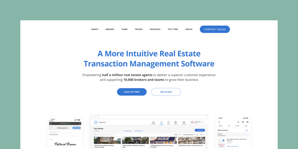 dotloop’s landing page