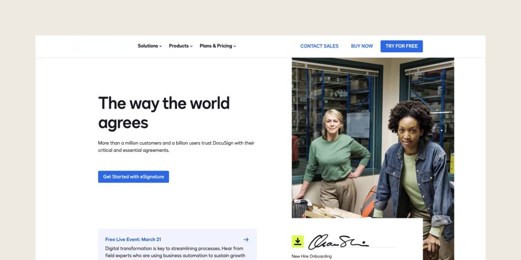 DocuSign’s welcome page