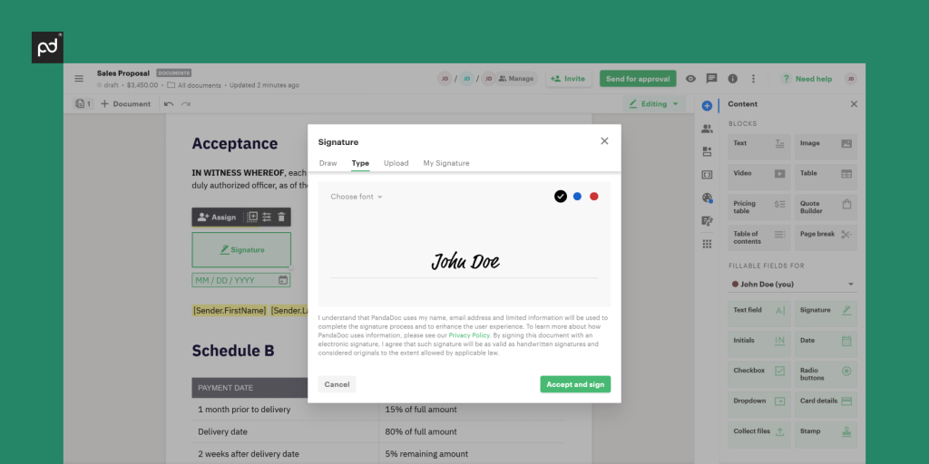 eSignature capabilities  within PandaDoc