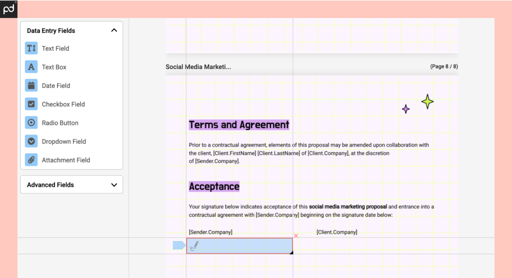 An image depicting Foxit’s document preparation area, with a signature box already added to the signing area.