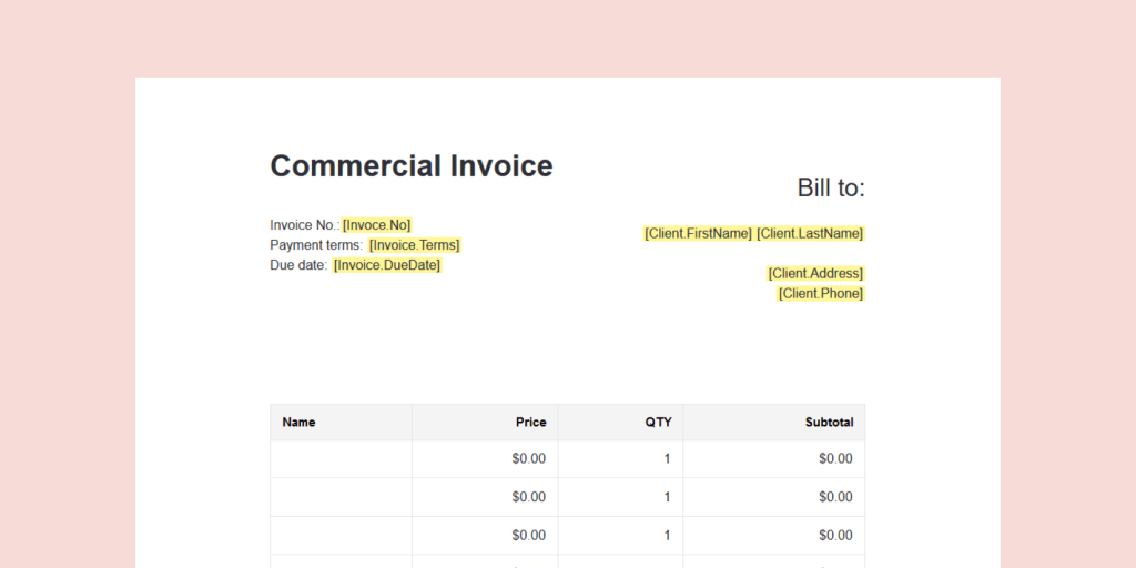 Commercial invoice