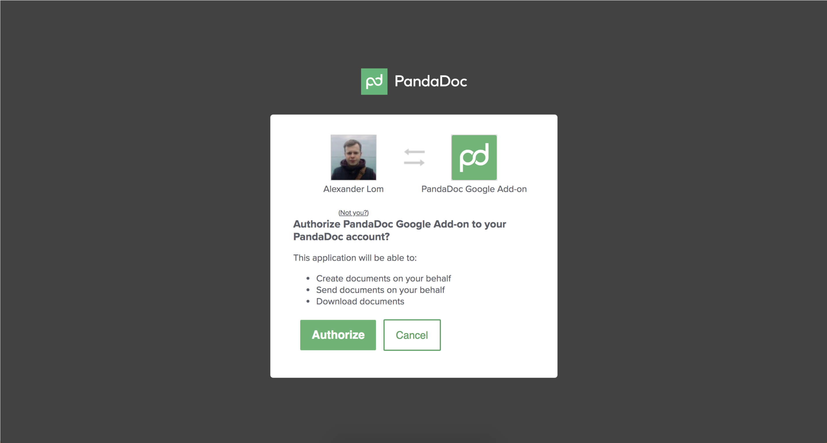 Authorizing PandaDoc to help you add Google Doc signatures