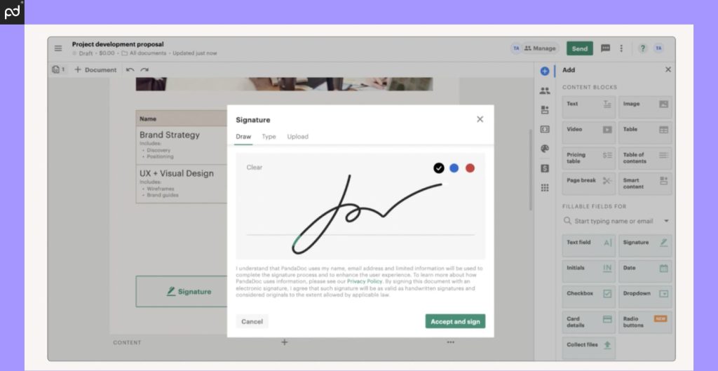 An image of the PandaDoc e-signing interface.