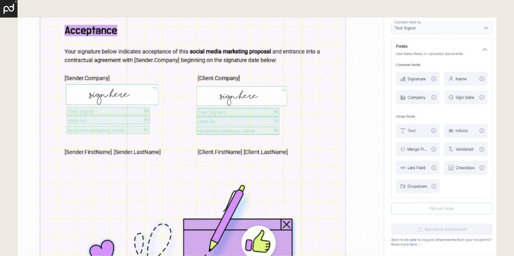 An image of the signNow e-signing interface.