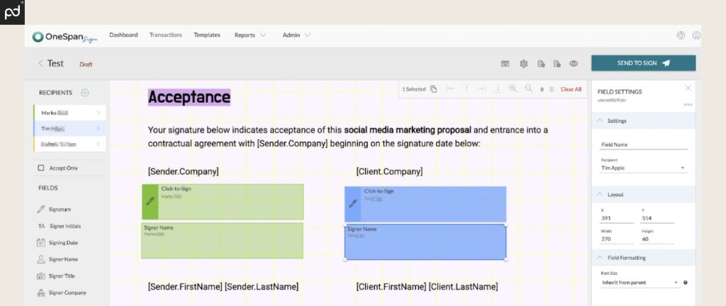 An image of the OneSpan Sign e-signing interface.