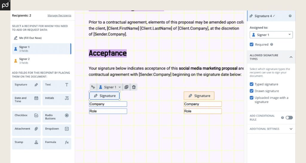 An image of the signNow e-signing interface.