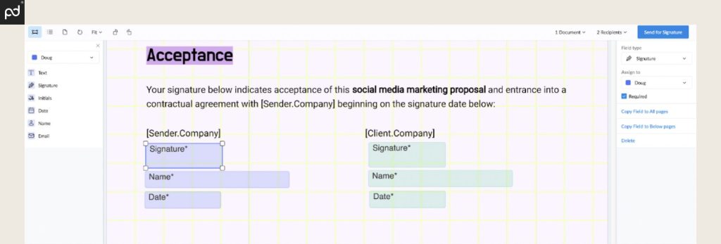 An image of the signNow e-signing interface.