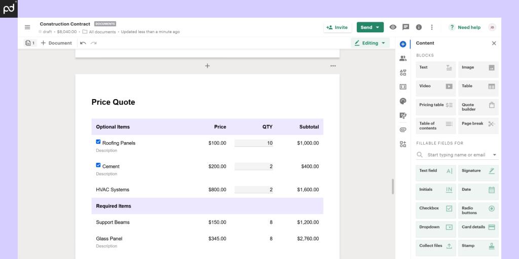 PandaDoc Pricing Table