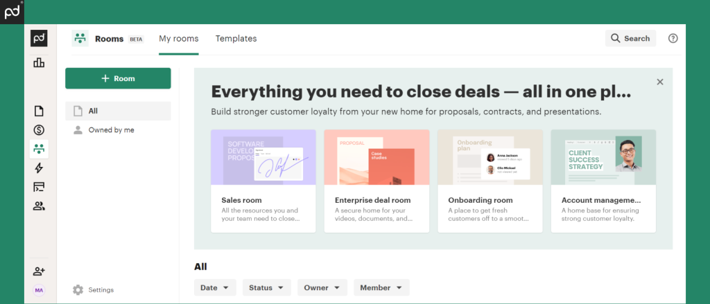 A screenshot of the Room functionality in the PandaDoc app