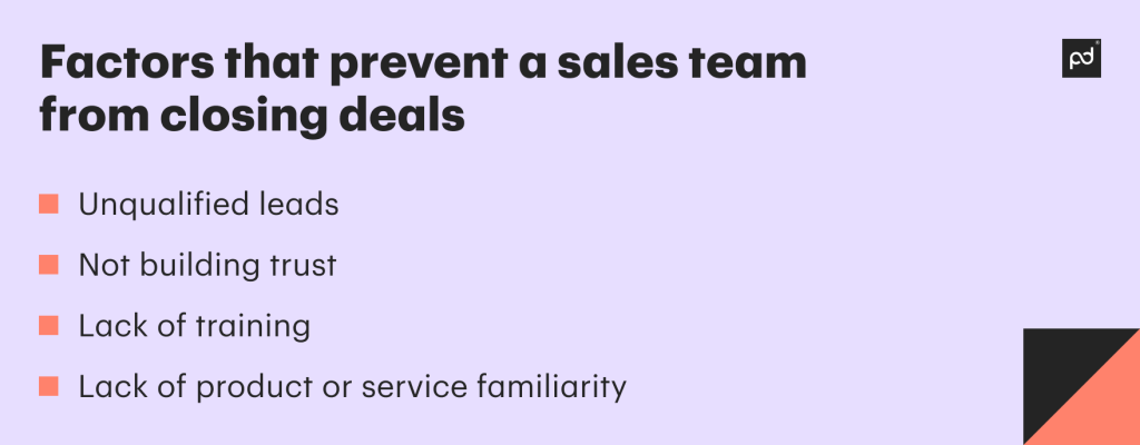 Factors that prevent a sales team from closing deals