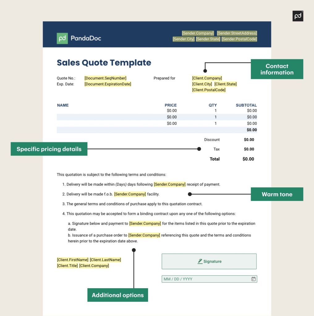 sales quote example in PandaDoc