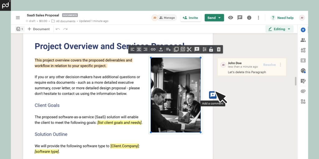 pandadoc inline commenting functionality