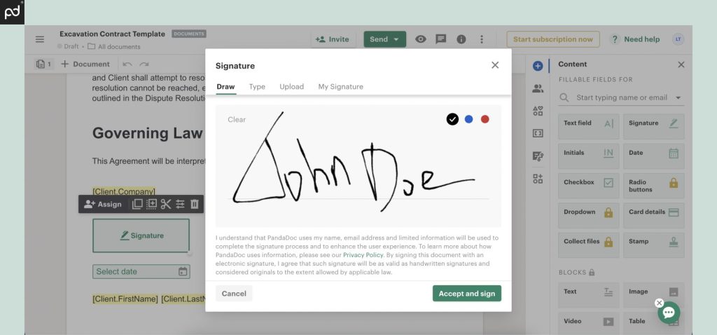 pandadoc esignature field