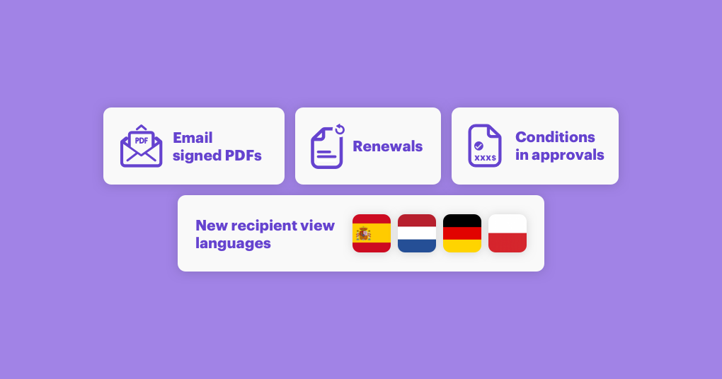 Renewals, conditional approvals, new recipient view languages, and PDFs in emails in March updates