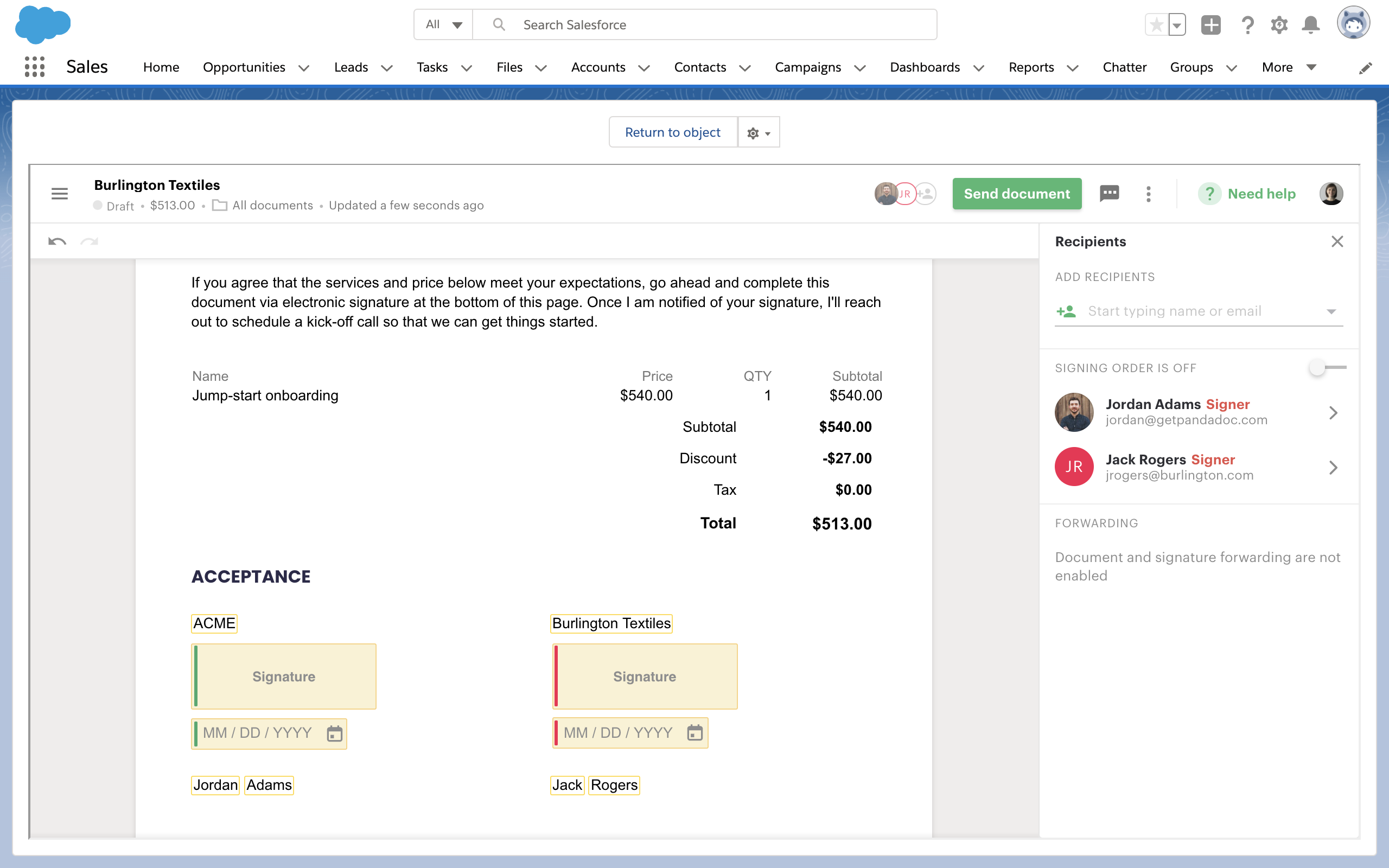 UI showing how you can access the PandaDoc module