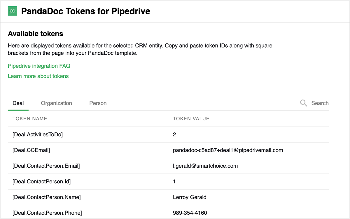 Merge Pipedrive CRM fields into PandaDoc documents