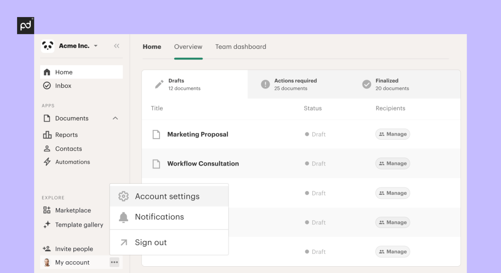 PandaDoc dashboard