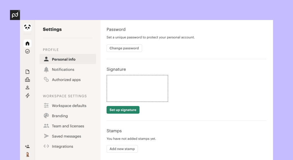 PandaDoc set up signature