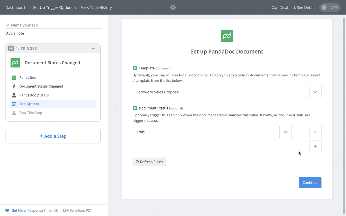 Trigger your Zapier flows from any document status