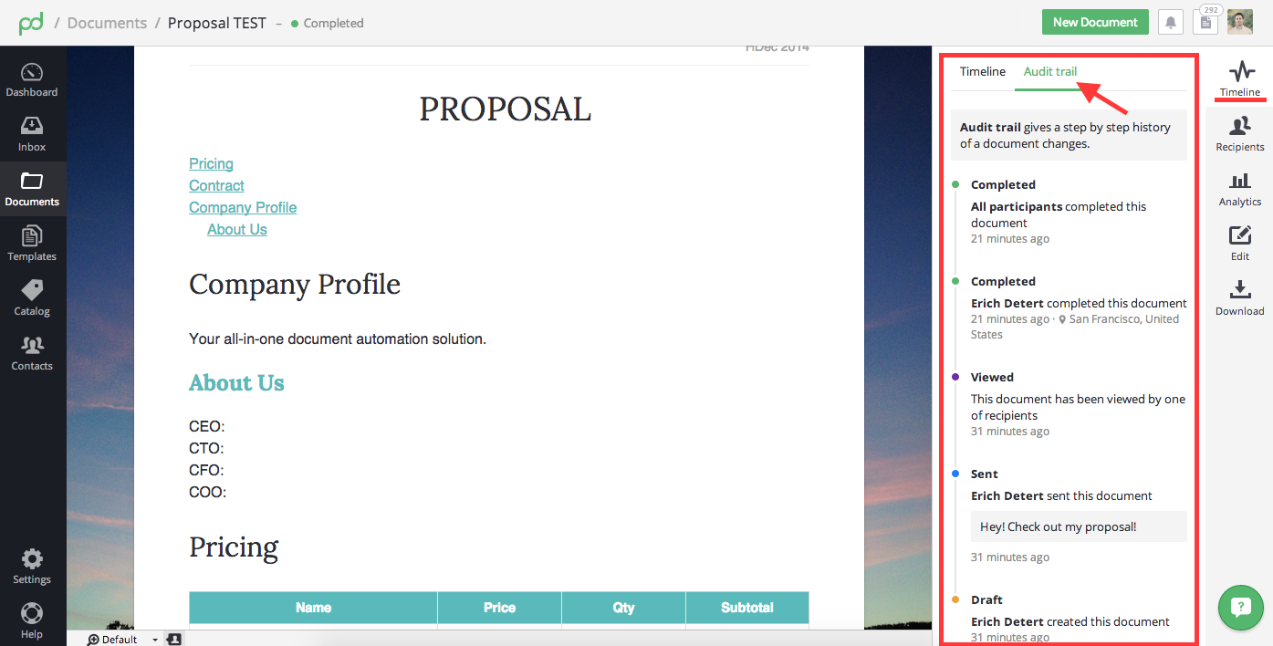 Audit Trail PandaDoc