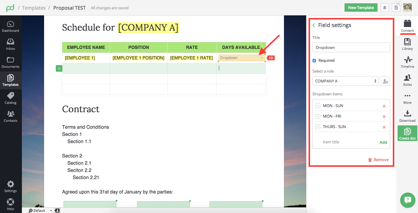 Dropdown Field PandaDoc