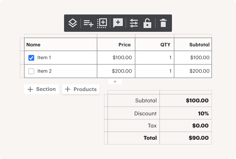 Pricing Table Document