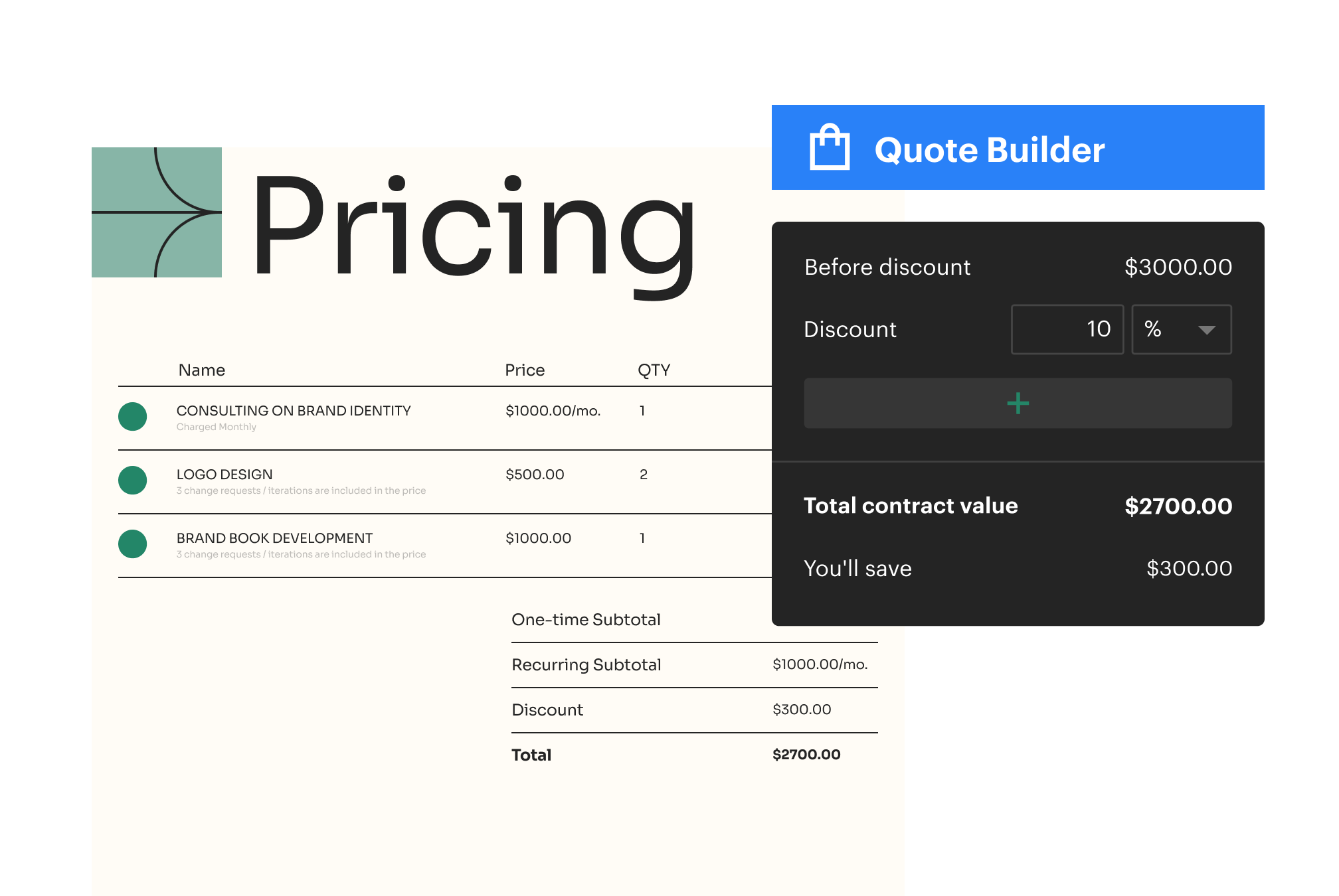 Pricing Table Quote Builder