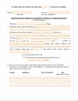 Small Estate Affidavit Florida (FL) Form