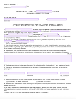 Small Estate Affidavit Missouri (MO) Form