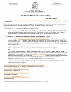 Small Estate Affidavit New York (NY) Form