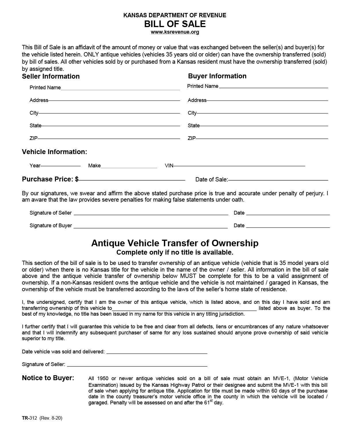 Kansas Bill of Sale Form Templates, Free Samples - Pandadoc