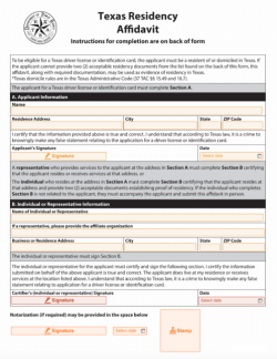 Texas Residency Affidavit Form 