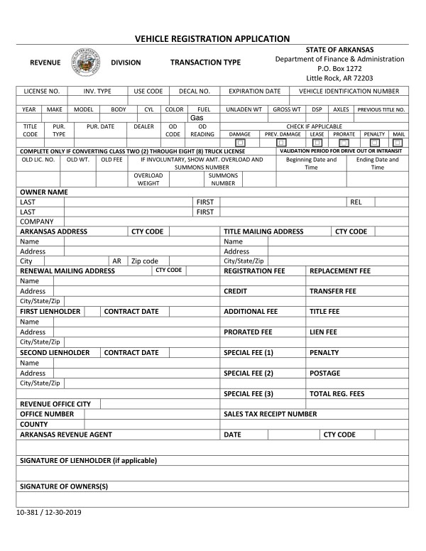 Title application/vehicle registration (Form 10-381) Arkansas PandaDoc