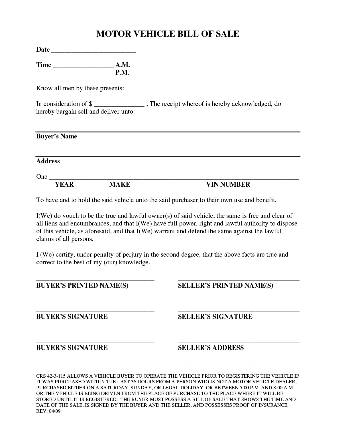 Colorado Bill of Sale Forms and Registration Requirements 2020